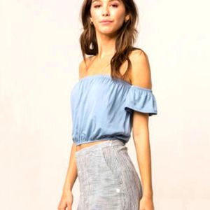 Ivy & Main off-shoulder blue crop top